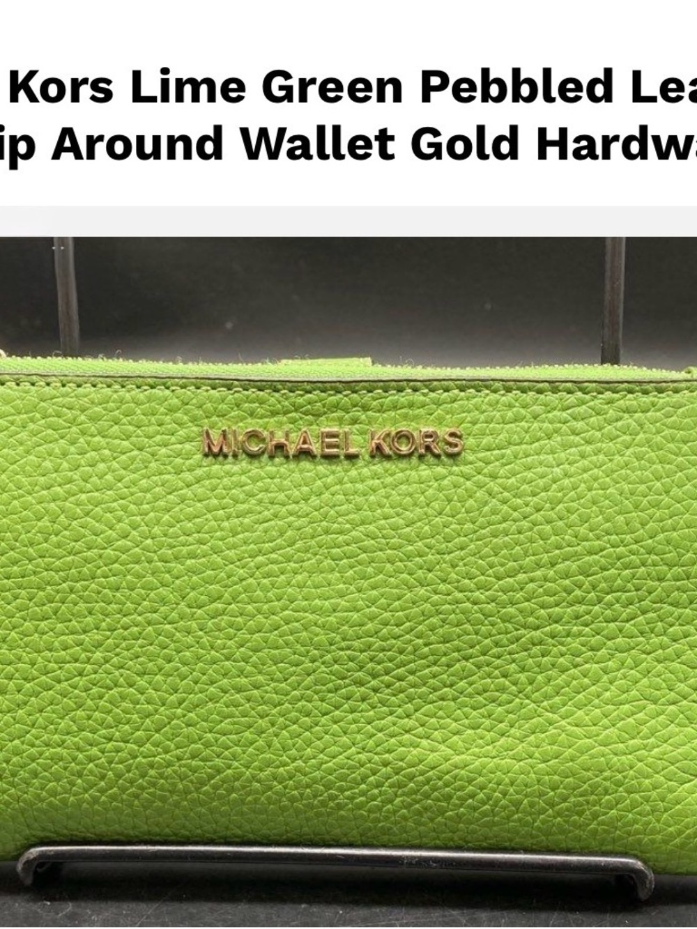 Michael Kors Lime Green Pebbled Leather Wallet with Gold Logo